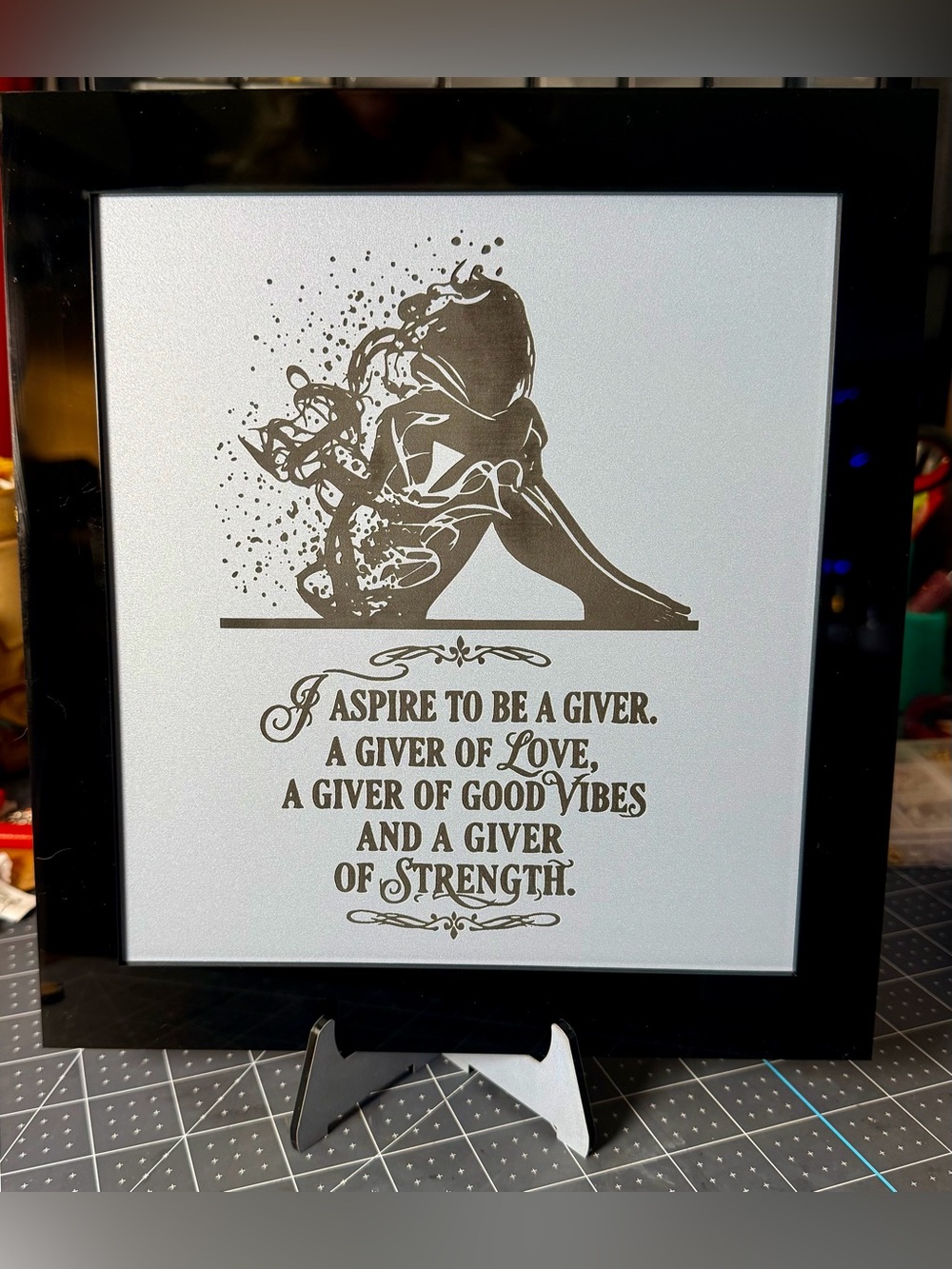 Handcrafted by me Wood/Acrylic  engraved framed Strength Sign 5”x7” - Picture 4 of 7